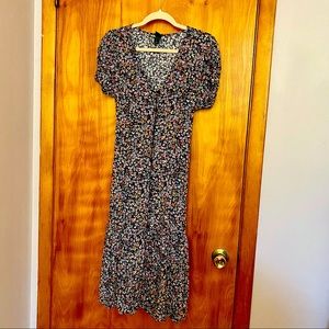 Black Floral Print Dress With Tie